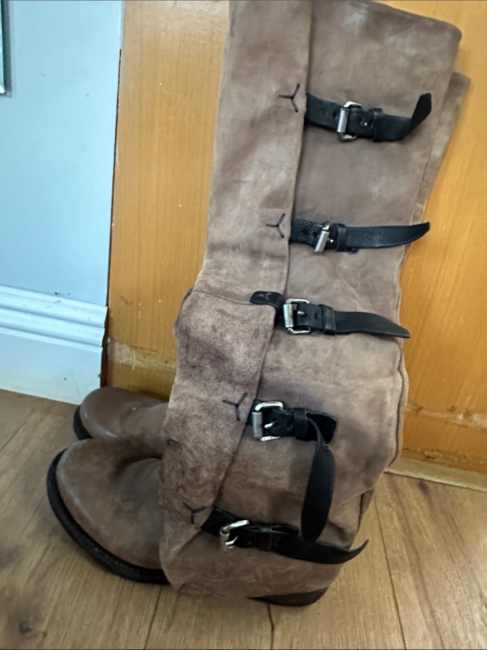 ASOS women’s tall boots brown with black buckles